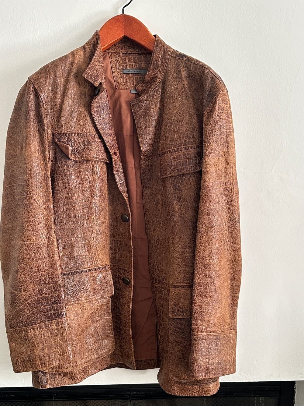 John Varvatos Brown Croc-Textured Leather Jacket